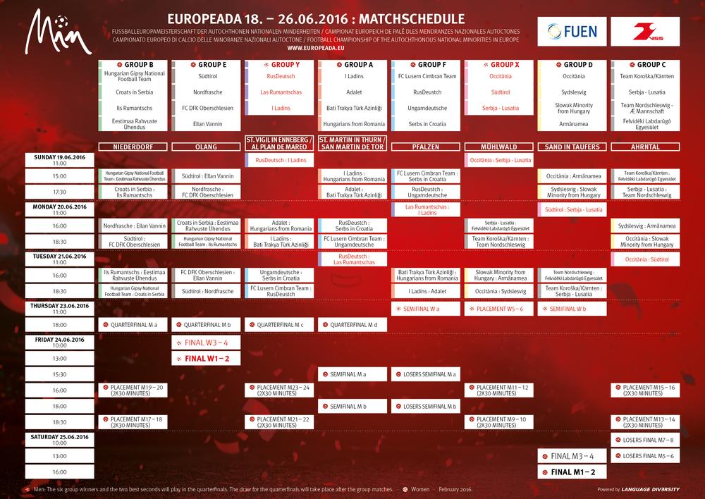 EUROPEADA 2016 – Match Schedule